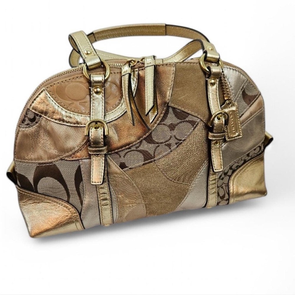Coach Gold/Brown Patchwork Tote Bag